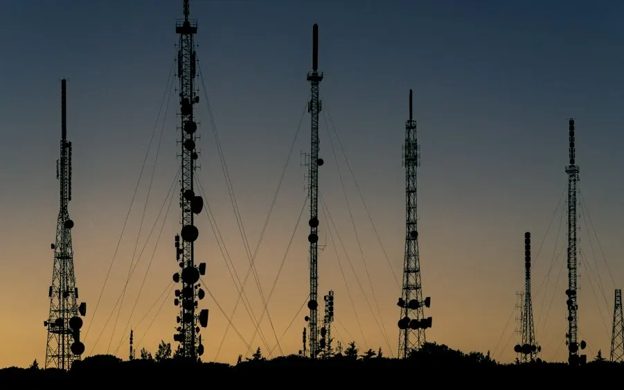 Telecommunication towers at dusk